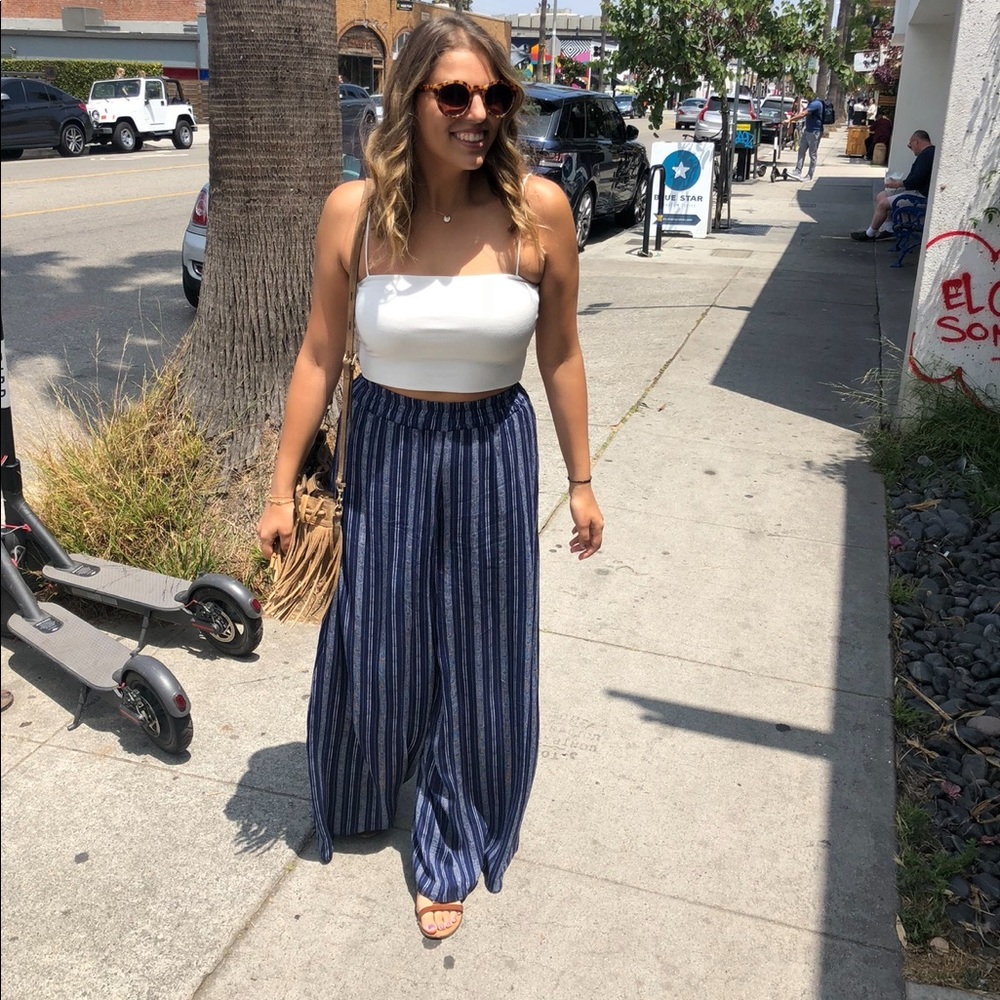 12th tribe blue and white wide leg pants
